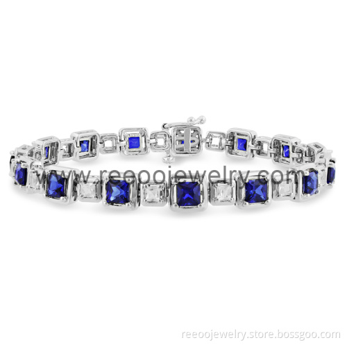 Square Blue Sapphire Fashion Bracelet, Sterling Silver Bracelet